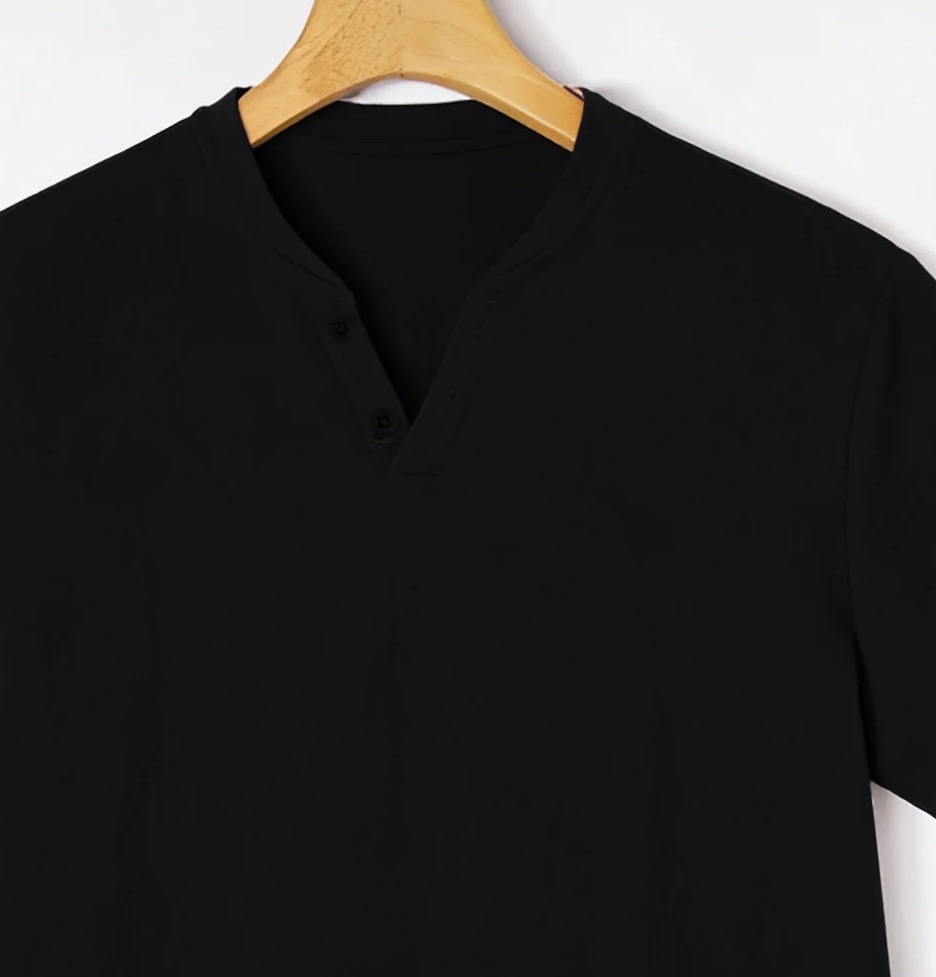 Elegant Black Henley Short-Sle - Linen Shirt Breathable review and price